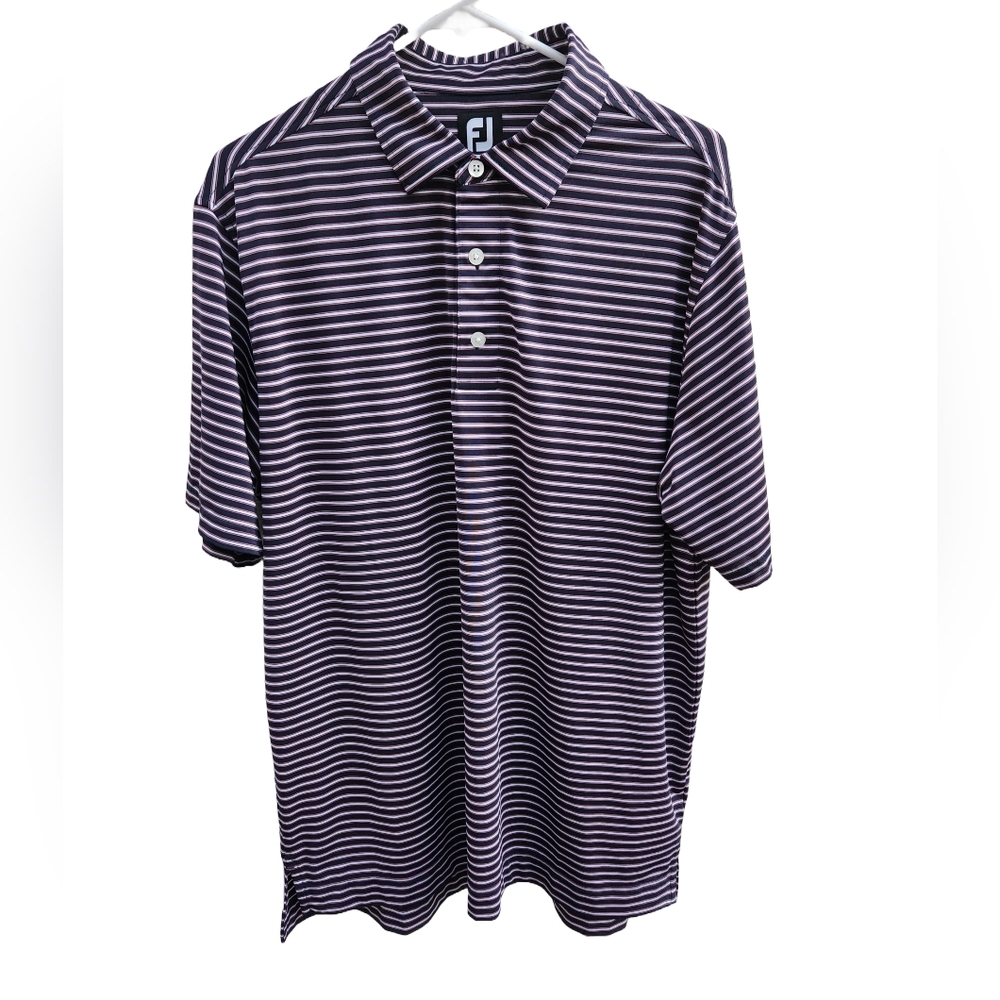 FootJoy Short Sleeve Blue Striped Golf Polo Men's L